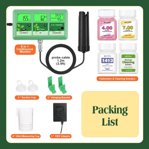 Vista 7 de Monitor continuo de pH EC para hidropónico, medidor de pH EC PPM WiFi 6 en 1, probador digital de pH TDS temperatura humedad para sistema