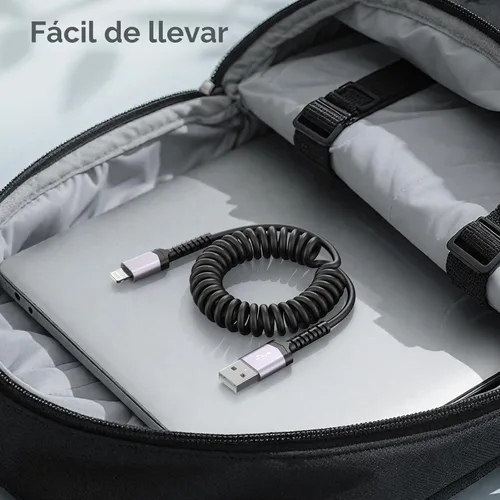 Vista 7 de Paquete de 3 cables Lightning en espiral para automóvil [certificado MFi] cargador retráctil para iPhone, Apple CarPlay, cable USB a Lightning