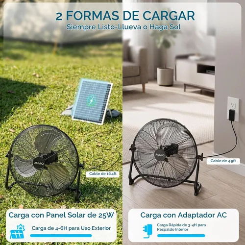 Vista 5 de AUMIO Ventilador de piso con energía solar de 16 pulgadas, batería de 15600