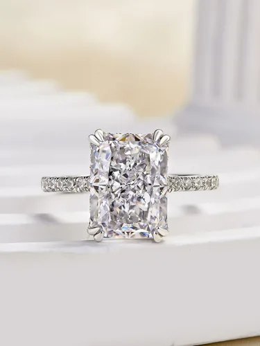 Vista 3 de Impresionante anillo de compromiso de corte radiante de 4.5 quilates para mujer, anillo de diamantes de imitación, anillo de promesa de plata de ley
