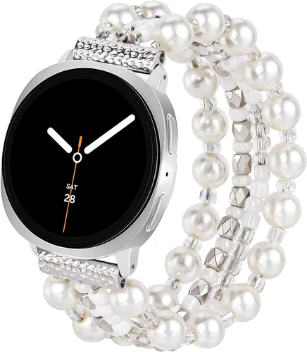 Vista 10 de VISOOM Beaded Boho Samsung Galaxy Watch 9 8 7 6 5 4 Bands 40/42/44mm Women Blanco