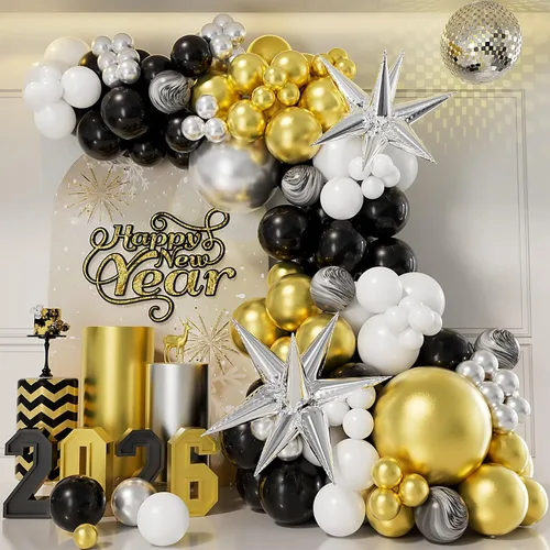 Vista 6 de AobkDeco Kit de arco de guirnalda de globos de Navidad de 151 piezas con globos rojos, blancos, dorados, verdes oscuros, globos de papel de Oro rojo