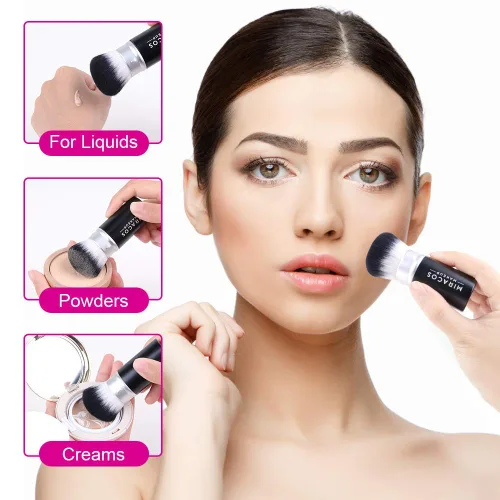 Vista 6 de Brocha de maquillaje retráctil Kabuki para rubor, bronceador, base, polvo, cepillo cosmético facial de viaje Negro