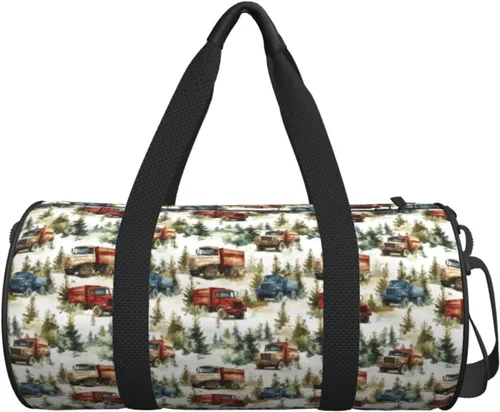 Vista 6 de Large Duffle Bag for Travel - Forest Retro Truck Print Gym Bag for Women Men, Travel Foldable Bags for Women Men with Zippered Multiple Pockets