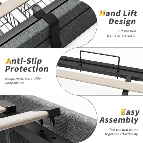 Vista 8 de Cama de almacenamiento elevable, cabecera de almacenamiento iluminada RGB con estación de carga, marco de cama King con 2 cajones, soporte