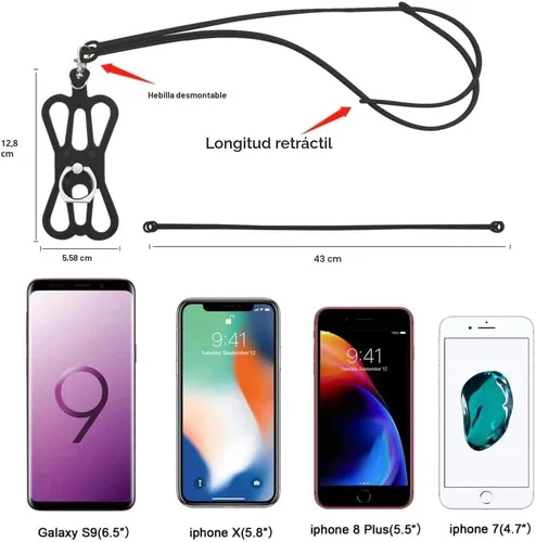 Vista 2 de Kinizuxi 2 Piezas Cordón para Teléfono Celular Cruzado con Correa Ajustable para el Cuello y Agarre de Anillo para Teléfono, Cordón Universal