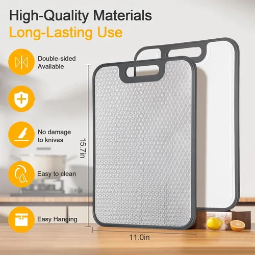 Vista 7 de Tabla de cortar de acero inoxidable, doble cara con paja de trigo PP, diseño de cubo 3D antideslizante, tabla de cortar grande de 15.75 x 11