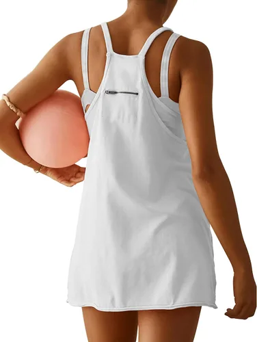 Vista 2 de Vestido atlético para mujer con pantalones cortos incorporados, mini vestido de entrenamiento deportivo para golf, verano 2024