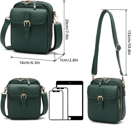 Vista 5 de ChuLian Bolso cruzado vintage para mujeres y hombres, bolso bandolera pequeño, bolso bandolera grande con 10 ranuras para tarjetas