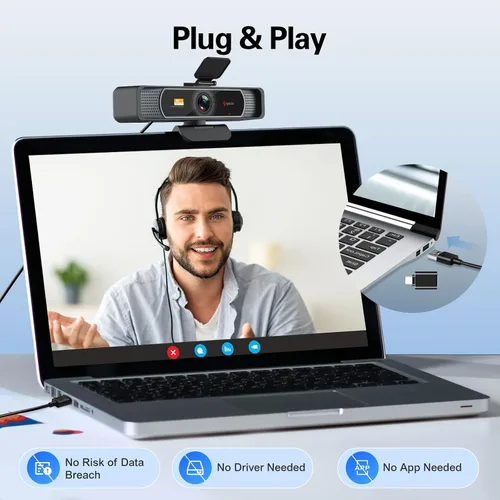 Vista 5 de Angetube Cámara web de gran angular 4K para PC, cámara web de Cámara web PDAF 4K con gran angular