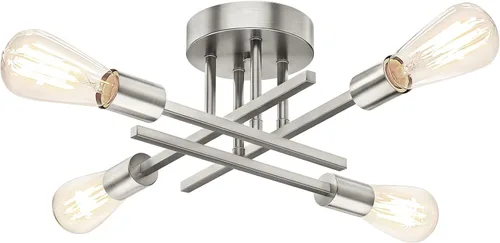 Vista 9 de Lámpara de techo semiempotrada dorada, lámpara de araña industrial moderna Sputnik de 4 luces, lámpara de techo empotrada para cocina, dormitorio
