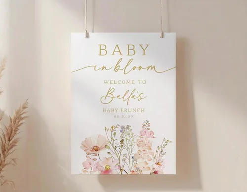 Vista 4 de Personalized Baby Shower Welcome Sign, Custom Baby Name, Shower Sign, Wildflower A Little Wildflower on the Way, Brunch, Elegant Version 01