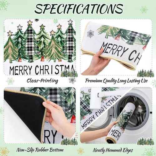 Vista 3 de Timgle Tapete de árbol de Navidad de 16 x 28 pulgadas, tapete verde de Navidad para puerta delantera, antideslizante, tapete decorativo