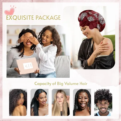Vista 7 de BONNET QUEEN - Gorro de satén de seda para dormir de doble capa reversible para mujeres, gorro de cabello para dormir por la noche para cabello