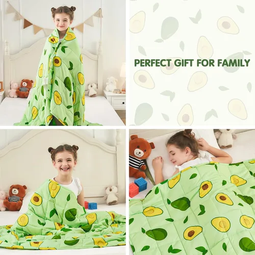 Vista 4 de yescool Manta con peso de 3 libras, manta de regazo con peso refrescante, aguacates verdes, manta pesada transpirable, manta con peso pequeño