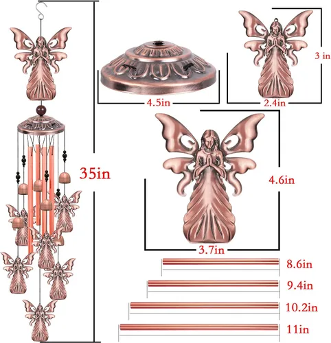 Vista 3 de Campanillas de viento de ángel para exteriores, regalos para mamá, abuela y familia, atrapa viento de música, adornos de ángeles móviles, campanas