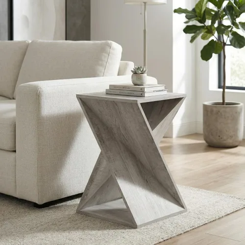 Vista 3 de Moderna mesa auxiliar trenzada única en su tipo, mesa auxiliar de granja, granja, sala de estar, mesa decorativa de dormitorio, diseño