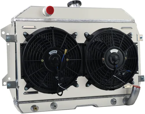 Vista 2 de Radiador para 1970-1974 Datsun 240Z 260Z 2.4L 2.6L L6 Gas, radiador de aluminio completo de 3 filas + 2 ventiladores de 10 pulgadas + cubierta + kit
