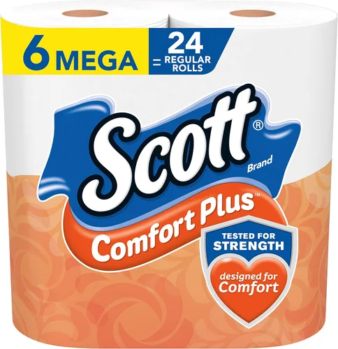 Vista 13 de Scott ComfortPlus - Papel higiénico, 6 mega rollos, 310 hojas por rollo, apto para fosas sépticas, toalla de baño de 1 capa
