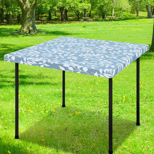 Vista 57 de Smiry Mantel cuadrado para mesa de pícnic, impermeable, elástico, ajustable, para campamento, protector de vinilo con parte trasera de franela Beige