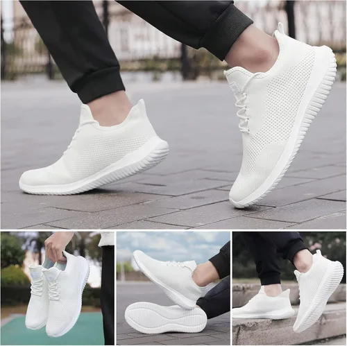 Vista 7 de MAZURKA Tenis deportivos para hombre, antideslizantes, ultra ligeros, de malla alta elástica, zapatos casuales de moda para hombre