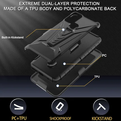 Vista 7 de Ailiber Funda para Motorola Moto G Play 2023, funda con protector de pantalla de vidrio templado, funda giratoria con clip para cinturón