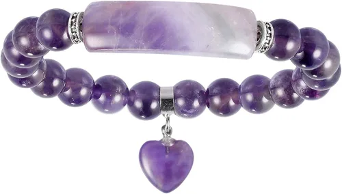 Vista 7 de Nupuyai Juego de joyas de cristal de amatista curativo, pendientes colgantes de cristal morado, collar con colgante de piedra de varita y pulsera