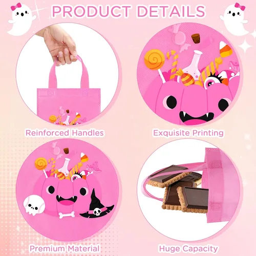 Vista 3 de Toulite 24 bolsas no tejidas de Halloween con asa a granel, bolsas reutilizables de regalo de vacaciones, fantasma, calabaza, araña, golosinas