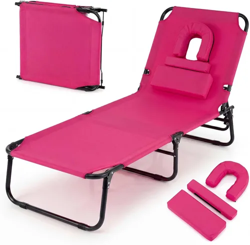 Vista 13 de Giantex Silla bronceadora, silla de patio ajustable con orificio para la cara, almohadas extraíbles, correa de transporte, silla de diseño, silla