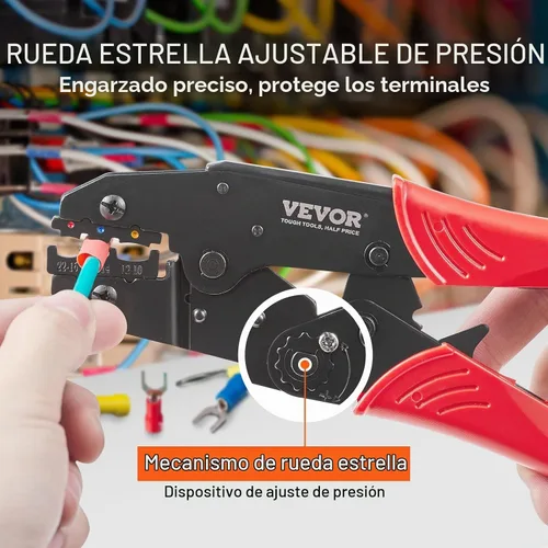 Vista 5 de VEVOR Herramienta de prensado para conectores eléctricos aislados AWG22-10 Engarzadora de terminales de nailon y termorretráctil, alicates