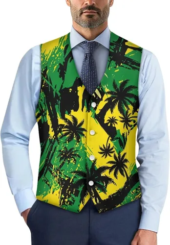 Vista 27 de TODIYADDU Chaleco de cuello en V para hombre, chaquetas de traje sin mangas Maple Leaf