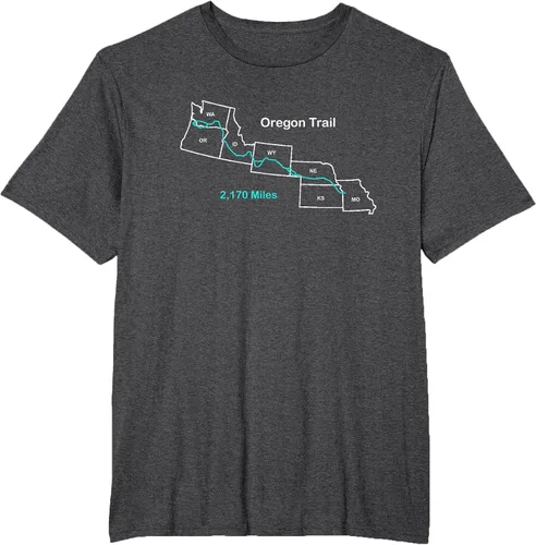 Vista 75 de Route Map of The Oregon National Historic Trail T-Shirt Asphalt Grey