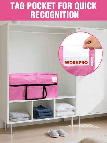 Vista 5 de WORKPRO 1 Pack Bolsa de Transporte Extra Grande de 66 Galones con Cremalleras, Asas de Transporte, Resistente, Impermeable, Maletas