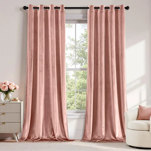 Vista 45 de ANRODUO Cortinas de terciopelo beige de 45 pulgadas de largo, opacas con aislamiento térmico insonorizado, cortinas de privacidad para oscurecer