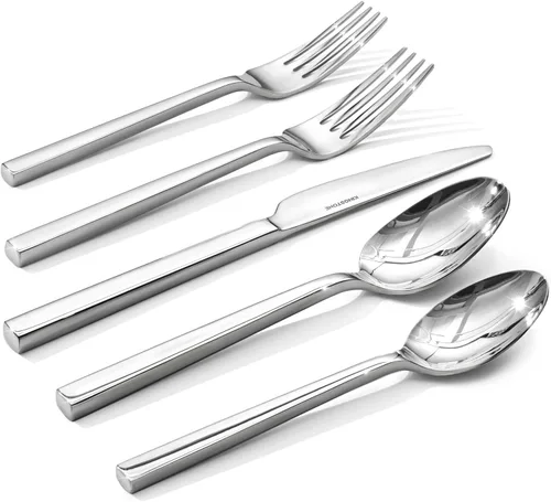 Vista 10 de Juego de cubiertos negros KINGSTONE, juego de 20 piezas de cubertería de acero inoxidable premium, servicio para 4, para cocina, hogar, boda