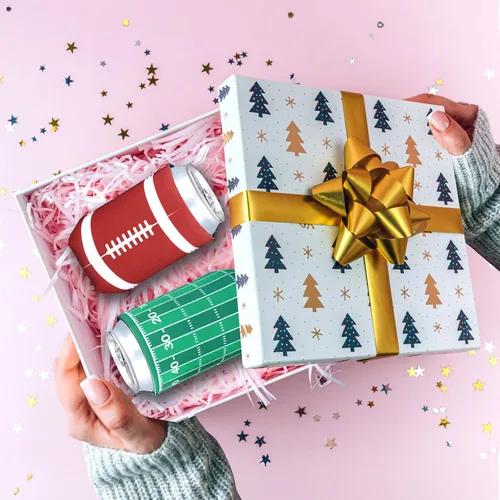 Vista 5 de Decoraciones de fiesta de fútbol, 12 fundas aislantes de neopreno para decoración del día del juego del Super Bowl y regalos