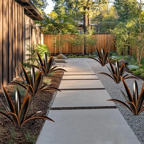 Vista 4 de TOMBABY Agave de Metal Agrandado Engrosado Resistente al Viento Arte de Jardín Escultura de Jardín Campestre Estatua Decoración Exterior Planta