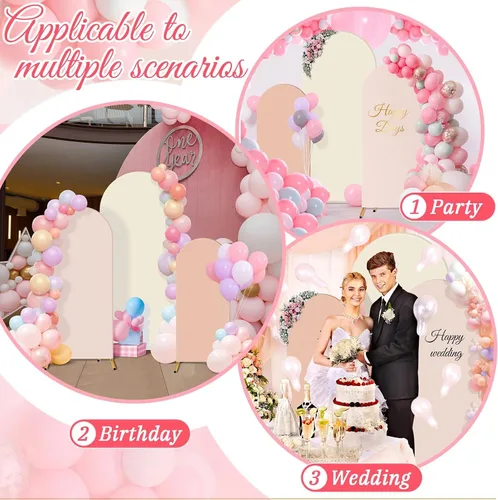 Vista 5 de Buryeah Juego de 3 fundas elásticas para arco de boda de 6 pies, 5 pies, 4 pies, de elastano, ajustadas, de 2 caras, elásticas para decoración