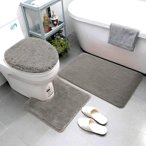 Vista 5 de Luxury Home Goods Juego de 3 alfombras de baño de microfibra súper suave, incluye alfombra de baño, alfombra de contorno y cubierta para tapa