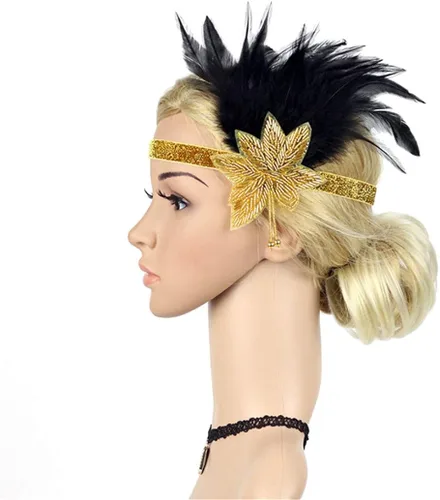 Vista 2 de Art Deco 1920 Flapper Feather Headpiece Roaring 20s Great Gatsby Headband para mujer