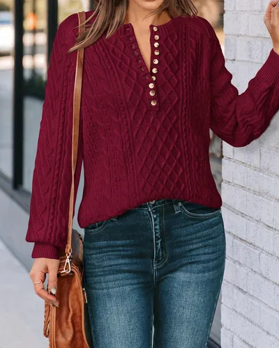 Vista 7 de KIRUNDO Suéteres para mujer 2024 Otoño Invierno Lindo Manga Larga Botón Cuello Redondo Suéter Corto Suéter Suave Jersey