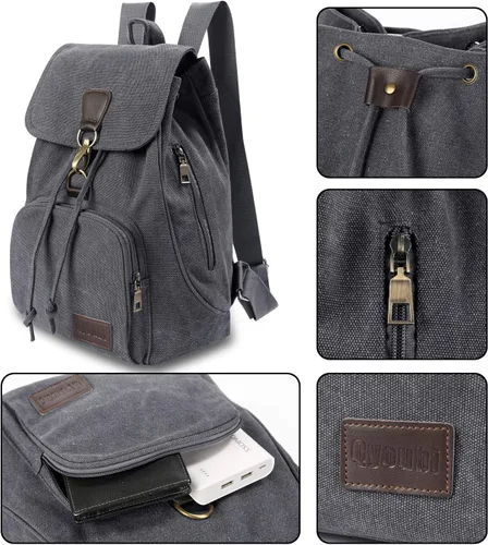 Vista 9 de Mochilas de lona a la moda, bolso casual para compras al aire libre, mochila deportiva, senderismo, viajes, bolsa multiusos, Café, Mochilas