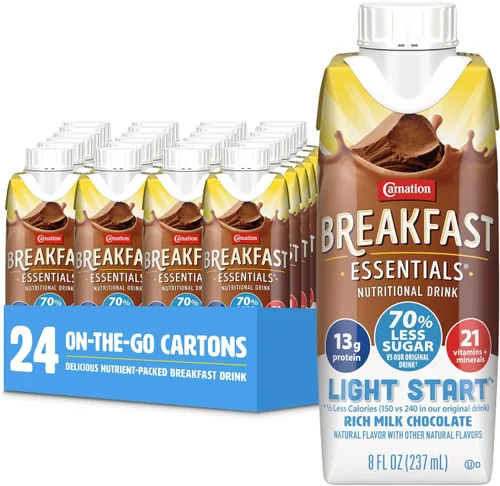 Vista 7 de Carnation Breakfast Essentials Polvo de bebida nutricional Light Start Sabor rico chocolate con leche, caja de 8 paquetes de 20 g (0,705 oz)