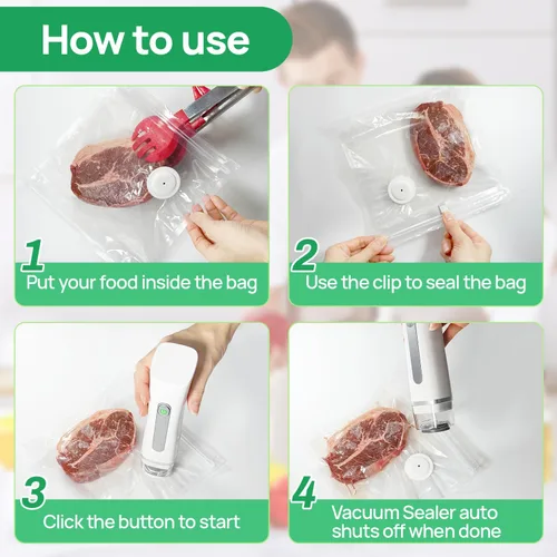 Vista 3 de Sellador al vacío, sellador al vacío compacto para conservación de alimentos, máquina selladora portátil inalámbrica de mano para alimentos frescos