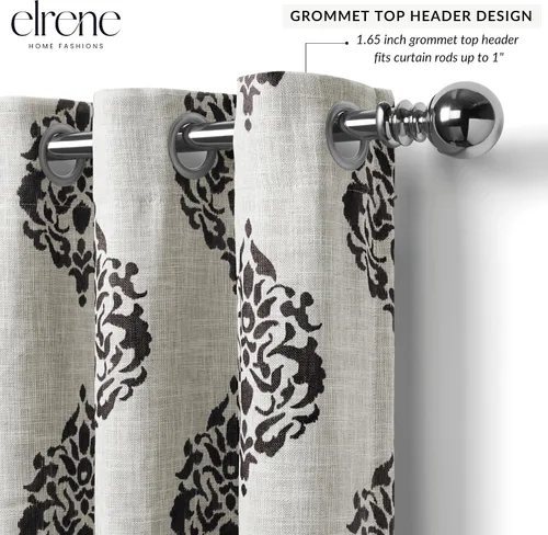 Vista 2 de Elrene Home Fashions Navara Medallion Cortina Oscurecedora de Habitación, Panel Único, 52 x 84 pulgadas (1 Panel), Negro