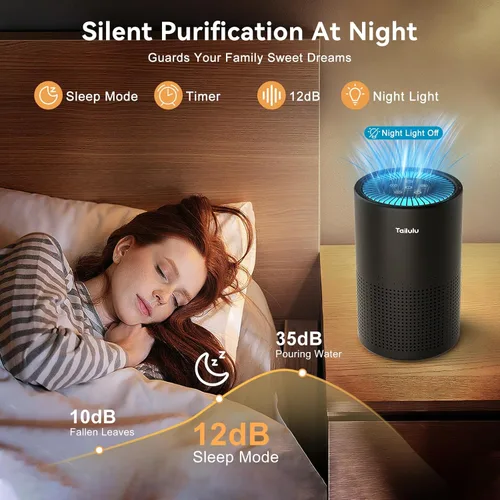 Vista 6 de Purificadores de aire para dormitorio y hogar, Tailulu purificador de aire con filtro HEPA verdadero H14, limpiador de aire silencioso con modo