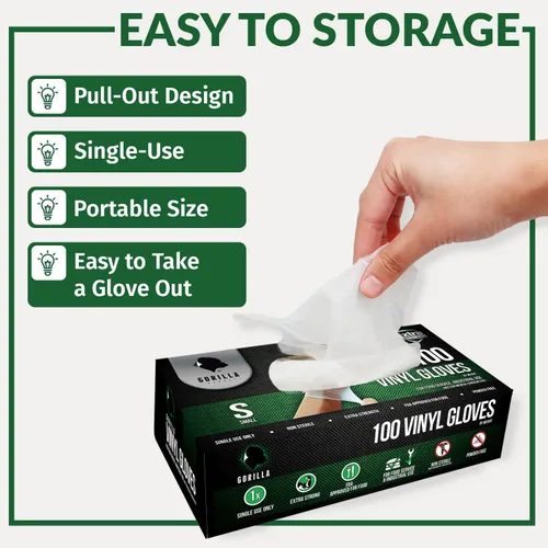 Vista 4 de GORILLA SUPPLY Disposable Heavy Duty Vinyl Gloves Latex & Powder Free, BPA Free Food Safe, 100, 300, 1000, S, M, L, XL