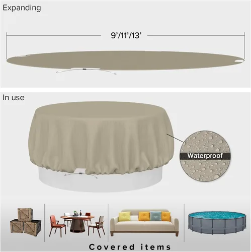Vista 4 de Fundas para muebles de patio, impermeables, resistentes a los rayos UV, resistentes a los rayos UV, para exteriores, mesa redonda y rectangular