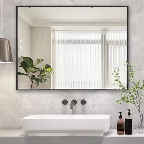 Vista 12 de LEDLUX Espejo de baño negro de 20 x 36 pulgadas, espejo sin cobre, espejo de tocador con marco de aleación de aluminio, espejo rectangular montado