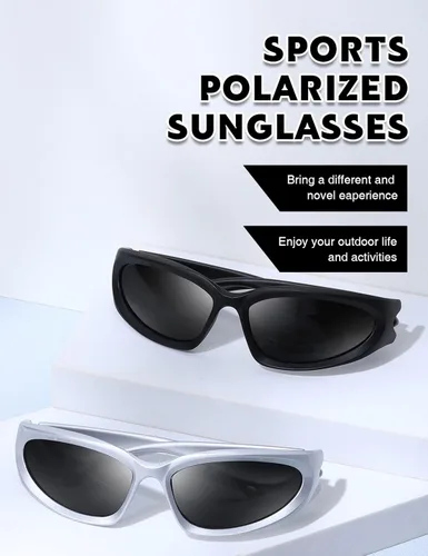 Vista 6 de MASDUN Gafas de sol polarizadas envolventes vintage de moda para hombres y mujeres gafas de sol futuristas para deportes al aire libre UV400